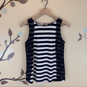 The Limited S Navy & White Lace Trim Striped Knit Tank Top Blouse